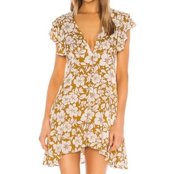 Tularosa Marshall Dress in Marigold Floral Mini Small V-neck Button Down - Picture 3 of 12